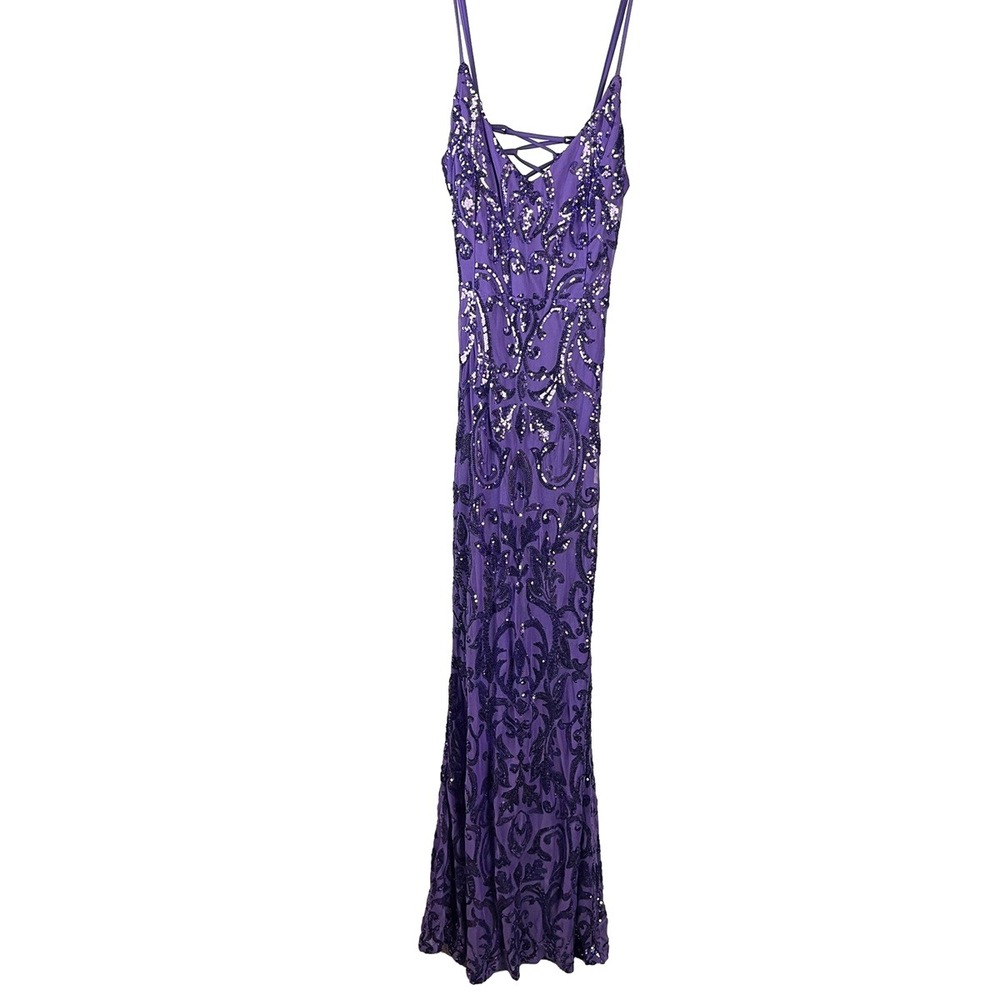Purple Beaded Maxi Dress with Spaghetti Straps